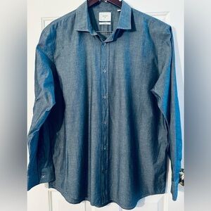 BILLY REID 18 XL New Soft Chambray Blue Standard Fit Cotton Blue Long Sleeve